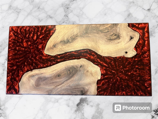 Red Epoxy and Walnut Charcuterie Board